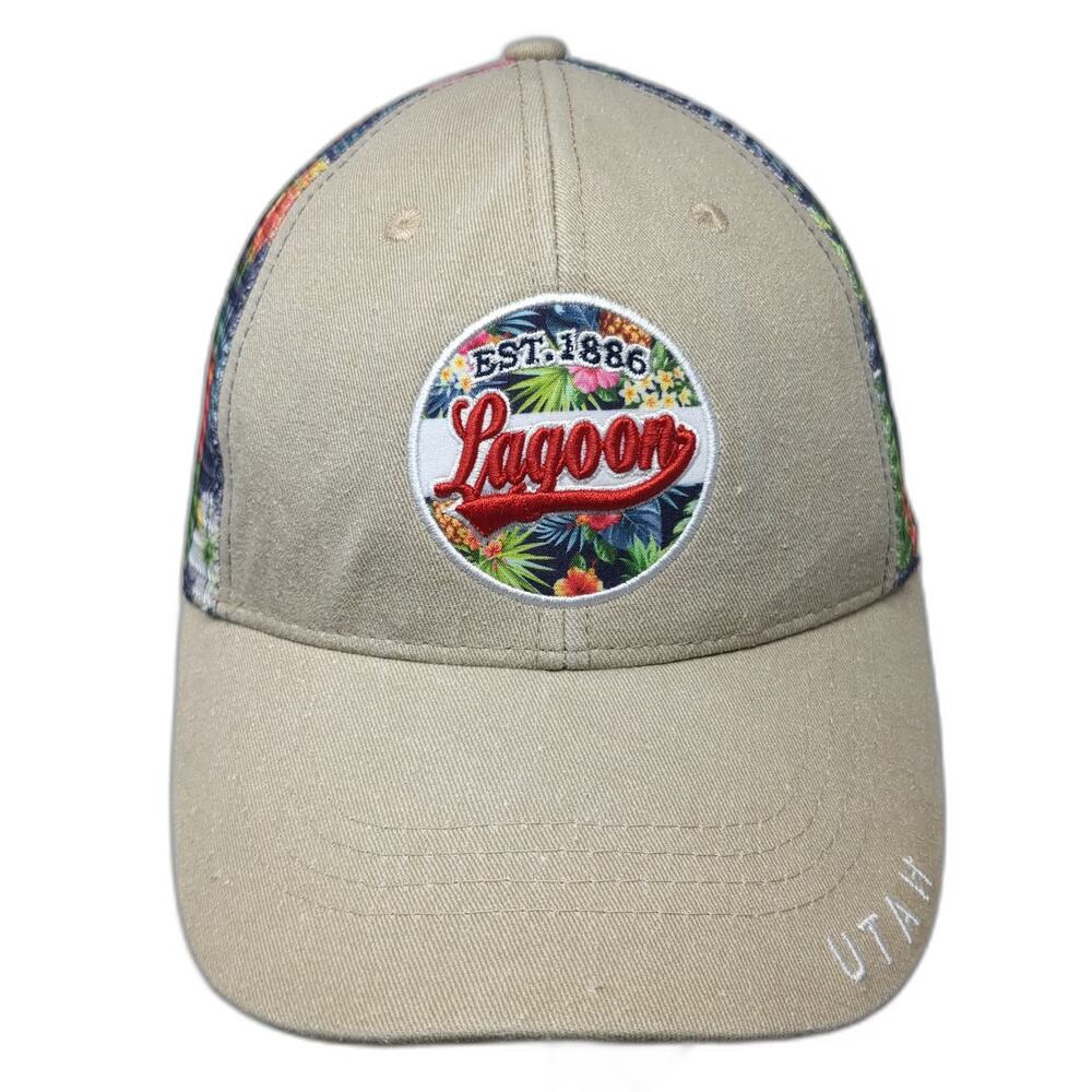 Lucky 7 Trucker Hat Beige One Size Lagoon Utah Floral Mesh Snapback EST 1886
